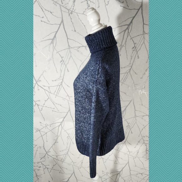 Banana Republic Heathered Navy Chunky Knit Turtleneck Sweater - Picture 2 of 4